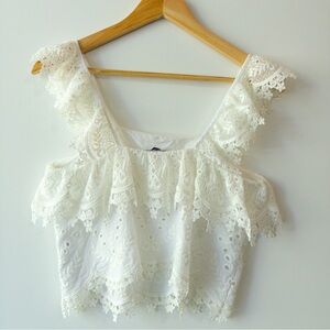 Zara White Ruffled Crop Blouse
